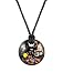 Necklace - N438 - Round Murano Glass ~ Round Murano Glass ~ Black and Copper with Millefiore Flowers hung on Triple Strand Twisted Black Satin / Silk Cord + 2" Extension Chain (17")