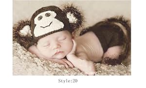 Crochet Knitted Baby Hat Cap Girl Boy Diaper Monkey Photography Prop Costume Set