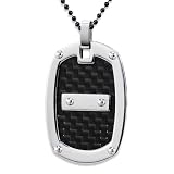 Stainless Steel Oval Pendant with Black Carbon Fiber Inlay on a 24 Inch Ball Chain