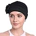 Upsmile Women Chemo Cap, Soft Sleep Turban Headwear Hat With Elegant Strench Side Flower Pleated Skull Caps For Cancer Patients Black