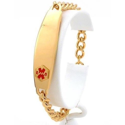 Medical ID Bracelet Emergency Jewelry Gold Plated 8