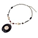 Onyx Colored Pendant Necklace W/wood and Bone Beads [Limited Time Blowout Offer]