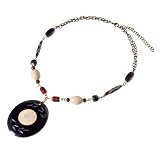 Onyx Colored Pendant Necklace W/wood and Bone Beads [Limited Time Blowout Offer]