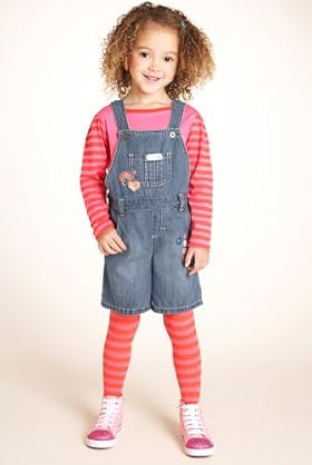 3 Piece Cotton Rich Dungaree, Tights & Top Outfit
