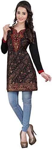 Polyester Black Indian Tunic Top Bollywood Women Medium 3/4 Sleeve Kurti Kurta