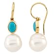 14K Yellow Gold Paspaley South Sea Cultured Pearl and Turquoise Earrings - 12.00mm