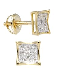 Solid 14K Yellow Gold .10 Carat Micro Pavé Genuine Diamond Earrings