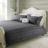 Deluxe Luxury Damask Stripe Duvet Set with 2 Pillow cases - Charcoal - Size Single
