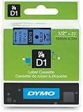 DYMO Standard D1 Self-Adhesive Polyester Tape for Label Makers, 1/2-inch, Black print on Blue, 23-foot Cartridge (45016)