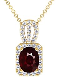 14K Yellow Gold Cushion Cut Ruby And Round Diamond Pendant (GIA Certificate)