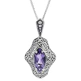 Sterling Silver & Amethyst Antiqued Pendant with 18