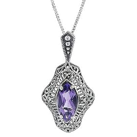 Sterling Silver & Amethyst Antiqued Pendant with 18" Box Chain by Amethyst