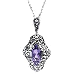Sterling Silver & Amethyst Antiqued Pendant with 18