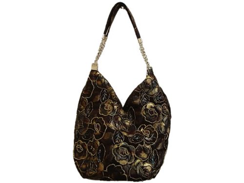 LS0091 brown Beaded Handmade Handbag bag purse hobo tote bag Brown Color