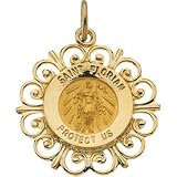 14K Yellow Gold Round Saint Florian Pendant Medal | Size/Info: 18.5mm
