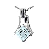 1.35 cttw Genuine Square Aquamarine Pendant - 14kt White Gold LIFETIME WARRANTY
