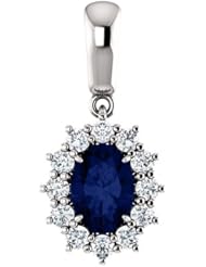 10K White Gold 7.00x5.00mm Oval Cut Chatham Created Sapphire and Diamond Pendant -- LIFETIME WARRANTY
