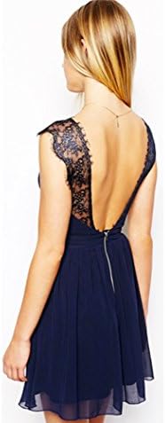 Amoy Bonnie Women's Navy Blue V Neck Backless Lace Strap Party Short Dress Small Blue