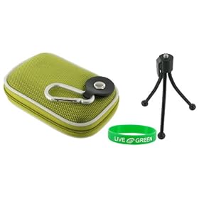 Young Micro Hard Nylon (Green) Case and Tripod for Flip MinoHD Camcorder Purple Flourish