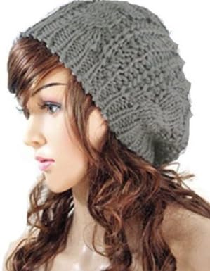 GMB Winter Baggy Beret Chunky Knit Knitted Braided Beanie Hat Ski Cap for Women Lady Girl (Light Grey)