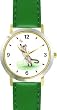 Siamese Cat Chasing Butterfly Cat - JP - WATCHBUDDY&reg; DELUXE TWO-TONE THEME WATCH - Arabic Numbers - Green Leather Strap-Size-Large ( Men's Size or Jumbo Women's Size )