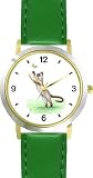 Siamese Cat Chasing Butterfly Cat - JP - WATCHBUDDY&reg; DELUXE TWO-TONE THEME WATCH - Arabic Numbers - Green Leather Strap-Size-Large ( Men's Size or Jumbo Women's Size )