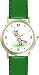Siamese Cat Chasing Butterfly Cat - JP - WATCHBUDDY&reg; DELUXE TWO-TONE THEME WATCH - Arabic Numbers - Green Leather Strap-Size-Large ( Men's Size or Jumbo Women's Size )
