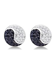 10K White Gold Round Brilliant Cut Black and White Diamond - Round Shape Yin Yang Channel Set Studs Earrings - (.36 cttw.)