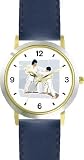 Boy and Man doing Karate or Judo Martial Arts - WATCHBUDDY DELUXE TWO-TONE THEME WATCH - Arabic Numbers - Blue Leather Strap-Size-Large ( Men's Size or Jumbo Women's Size )
