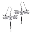 Sterling Silver Filigree Dragonfly Black Onyx Inlay Earrings