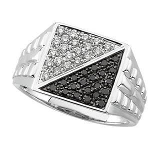 14K White Gold 1/2 ct. Black and White Diamond Men's Ring