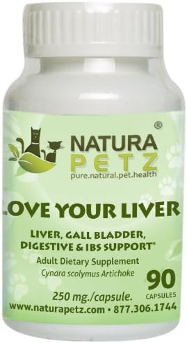 Natura PetzLove Your Liver, Liver Detox and Support, Gall Bladder, Digestive and Irritable Bowel Syndrome Support for Adult Pets, 90 Capsules, 250mg Per Capsule