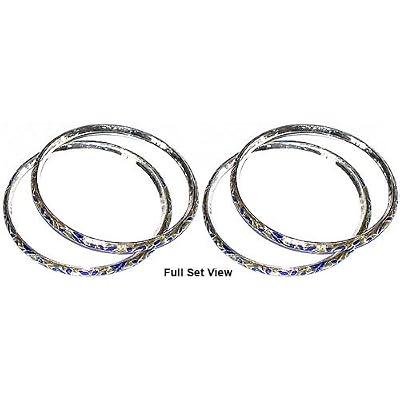 Sterling Silver Bangle Bracelet Pair with Enamelled Painting Handcrafted Indian-Style 2.4 inch (esbn056)