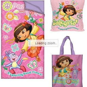 Dora Flower Child Sleeping Bag 3 Piece Set - Slumber Sack, Tote, and Pillow