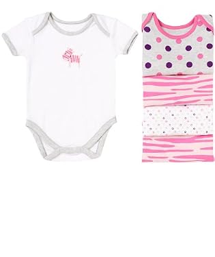 Girls Pink Zebra Short Sleeved Bodysuits - 5pk