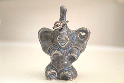 Handmade Personalized Elephant Ring Holder wedding gift - Engagement ring holder Grey Blue Happy Baby Elephant Home