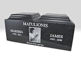 Black Granite Companion Cremation Urn Vault with Engraved Photo