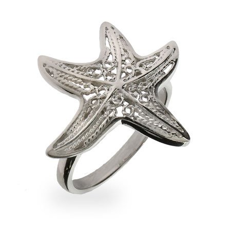 Eve's Addiction Sterling Silver Filigree Starfish Ring