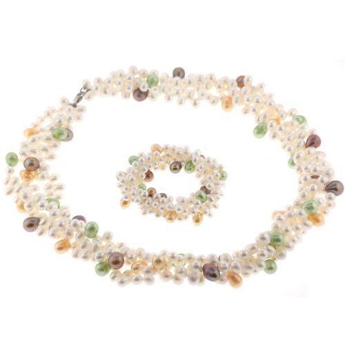 Freshwater Pearl Necklace and Bracelet Set - Multicolor - 18\'\' Length