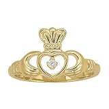 18K Yellow Gold Diamond Claddagh Ring
