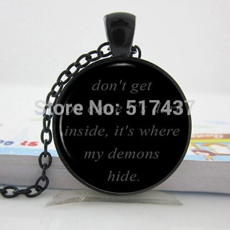 Pretty Lee Imagine Dragons Black Dome Necklace - Song Lyrics Quote Pendant - Music Jewelry -Demons Link Chain Glass Cabochon Necklaces