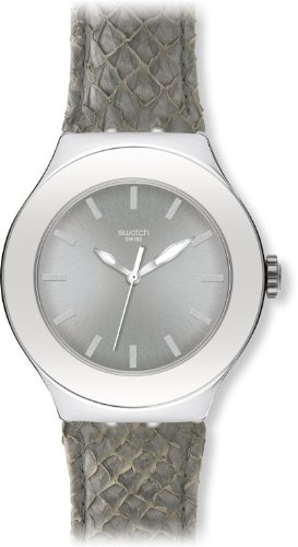 Swatch Women's Irony YNS120 Grey Leather Quartz Watch with Silver Dial