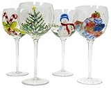 Block Basics Whimsy Christmas Assorted Balloon Glasses, Set of 4