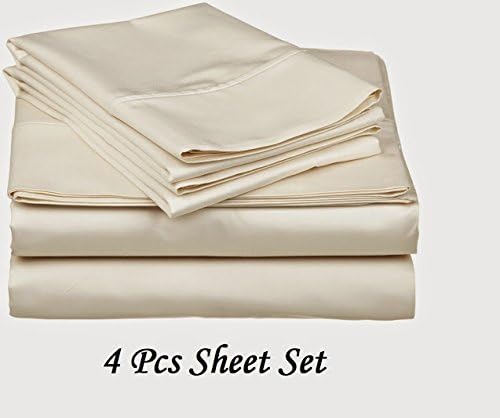 Ethereal Bedding Egyptian Cotton 1200-Thread-Count Super Soft Extra Deep Pocket Sheet Set King/Eastern King Solid Ivory Fit Up to 25" inches Deep Pocket
