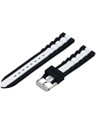 22mm Premium Silicone Striped Black / White - Easily Interchangeable Replacement Watch Band / Strap - Fits All Watches!!!