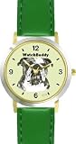 Bulldog (MS) Dog - WATCHBUDDY DESIGNER DELUXE TWO-TONE THEME WATCH - Arabic Numbers-EMERALD ISLE STYLE - Light Green Dial with Green Leather Strap-Children's Size-Small ( Boy's Size & Girl's Size )