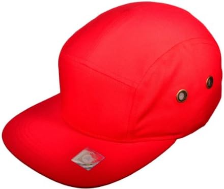Wholesale Cotton Flat Bill 5 Panel Biker Snapback Hats w/Leather Strapback (Red)