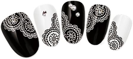 Premium Quality Professional Nail Art Salon Card of 20pcs Stickers / Decals Decorations With Laced Style Flowers Designs / Patterns In Black And White Colors By VAGA