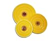 MUSLIN BUFF CHEMKOTE LEATHER CENTERS YELLOW 4" DIAMETER X 30 PLY 3 ROWS OF STITCHING