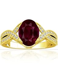 14K Yellow Gold Oval Cut Ruby Ring With Sidestones